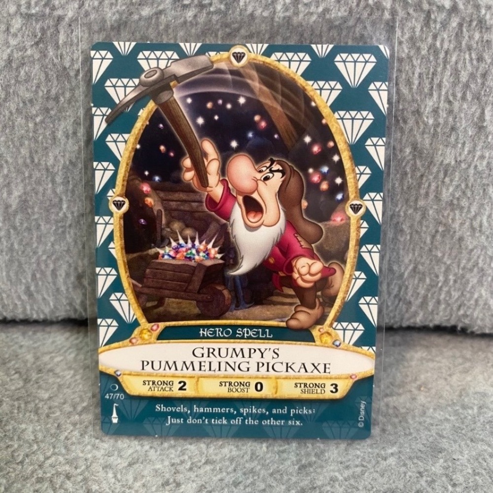 Disney Sorcerers Magic Kingdom Card Grumpy's Pummeling Pickaxe 47/70 EUC